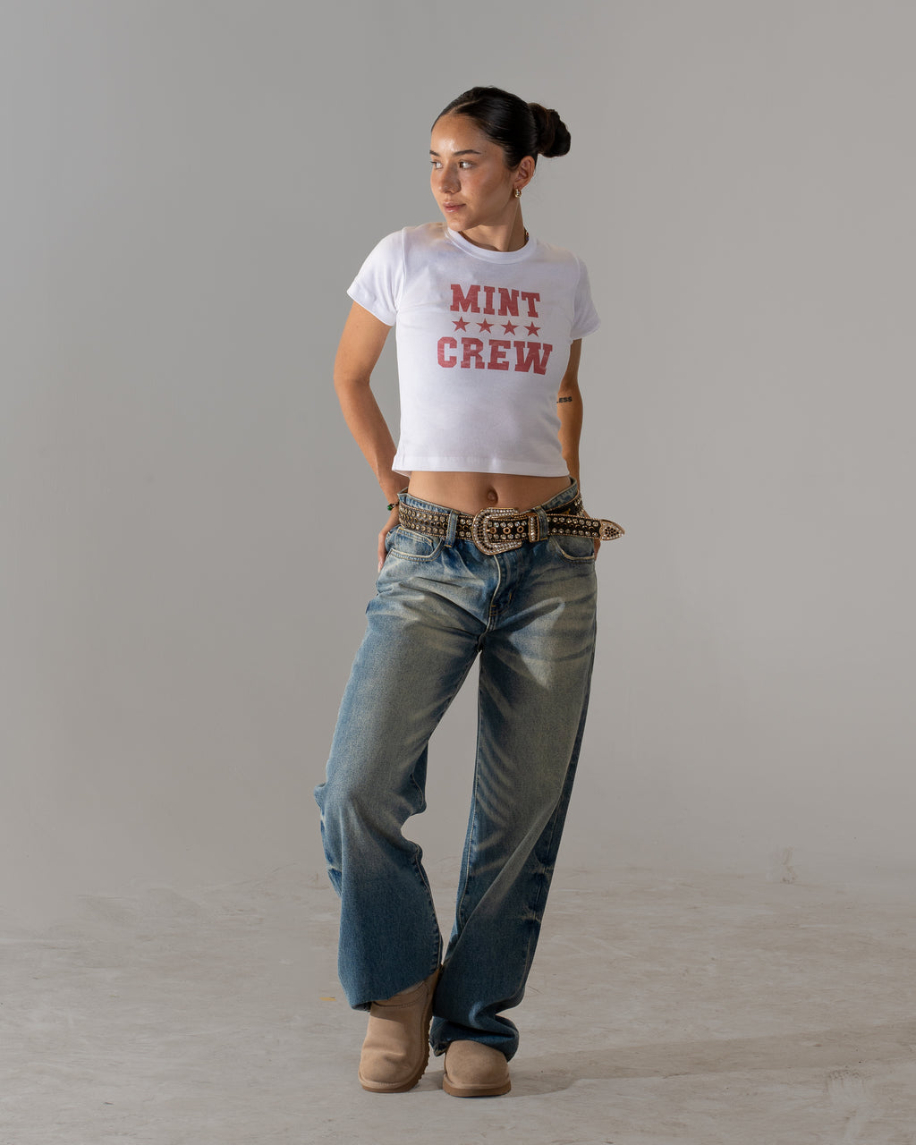 Mintcrew City Star White Women's Rib Tee