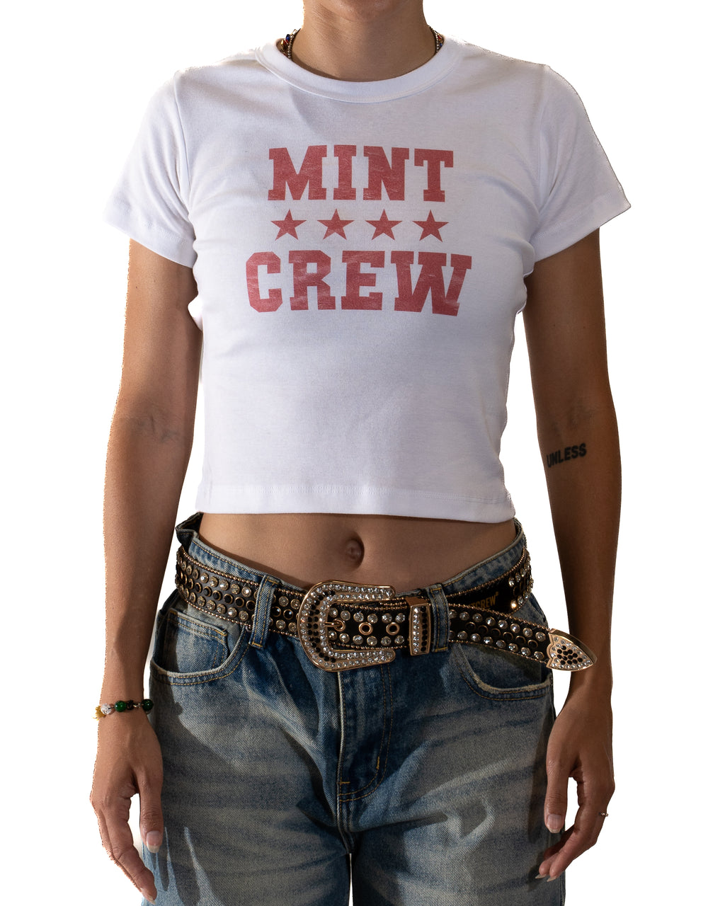 Mintcrew City Star White Women's Rib Tee