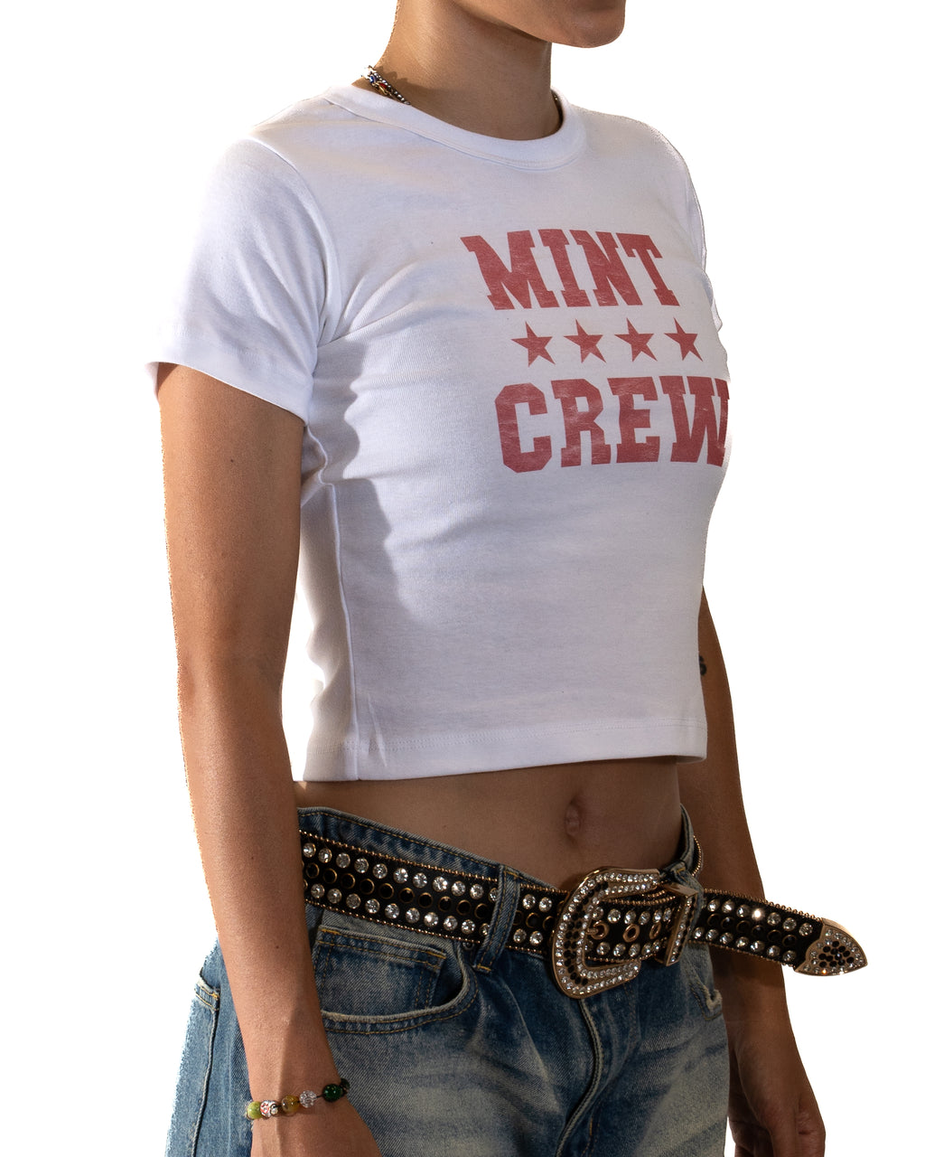Mintcrew City Star White Women's Rib Tee