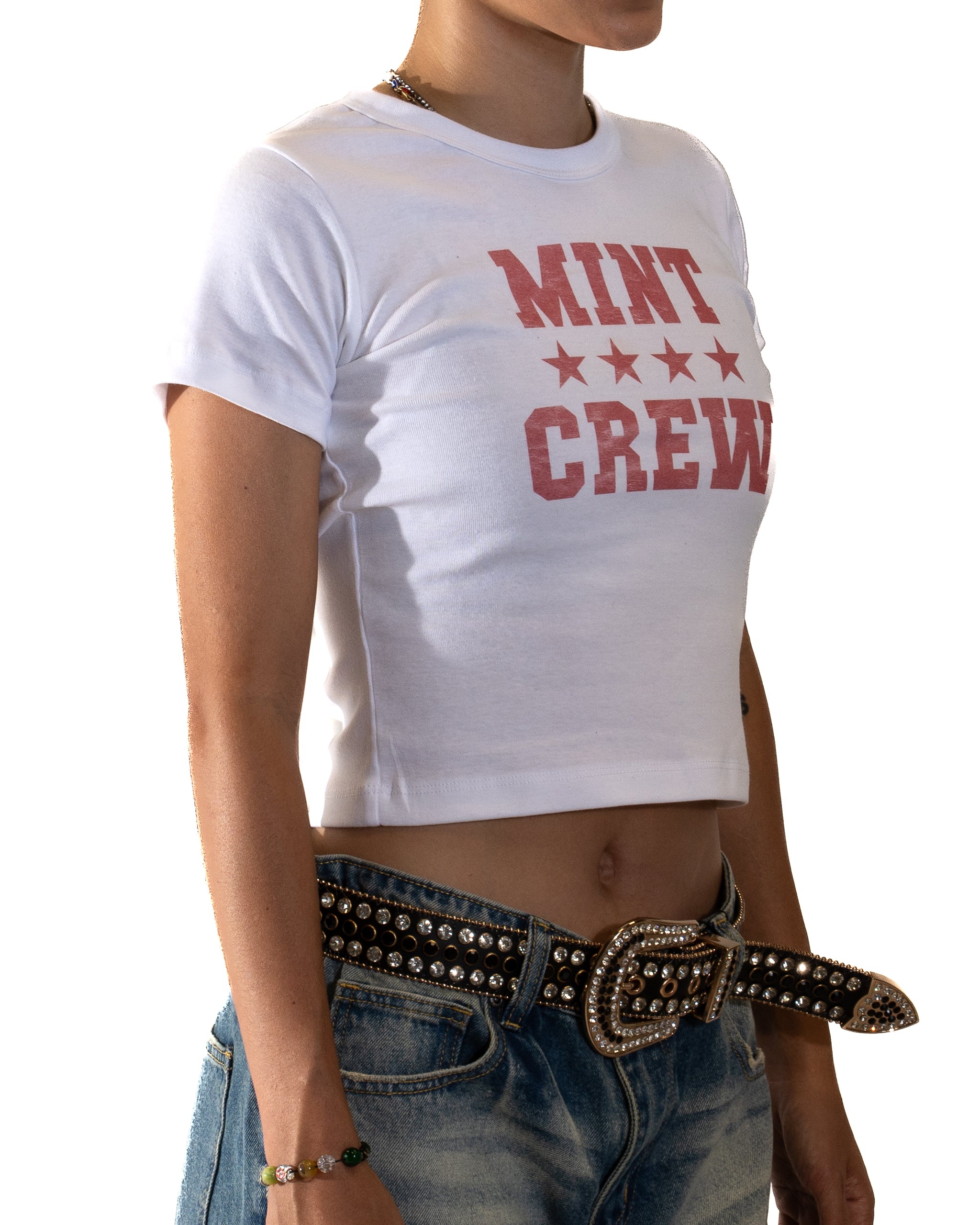 Mintcrew City Star White Women's Rib Tee